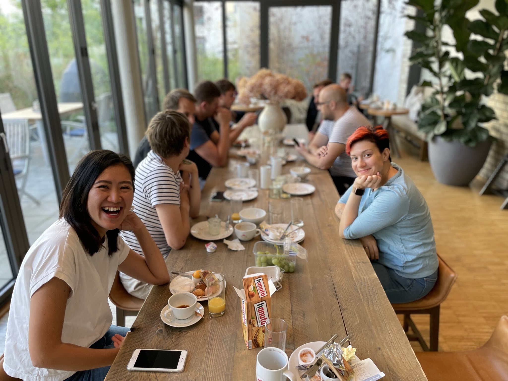A few team members enjoying a final breakfast together at the hotel restaurant.